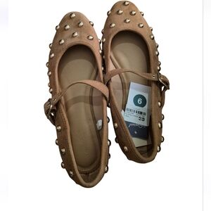 Universal Thread Studded Tan Mary Jane Flats